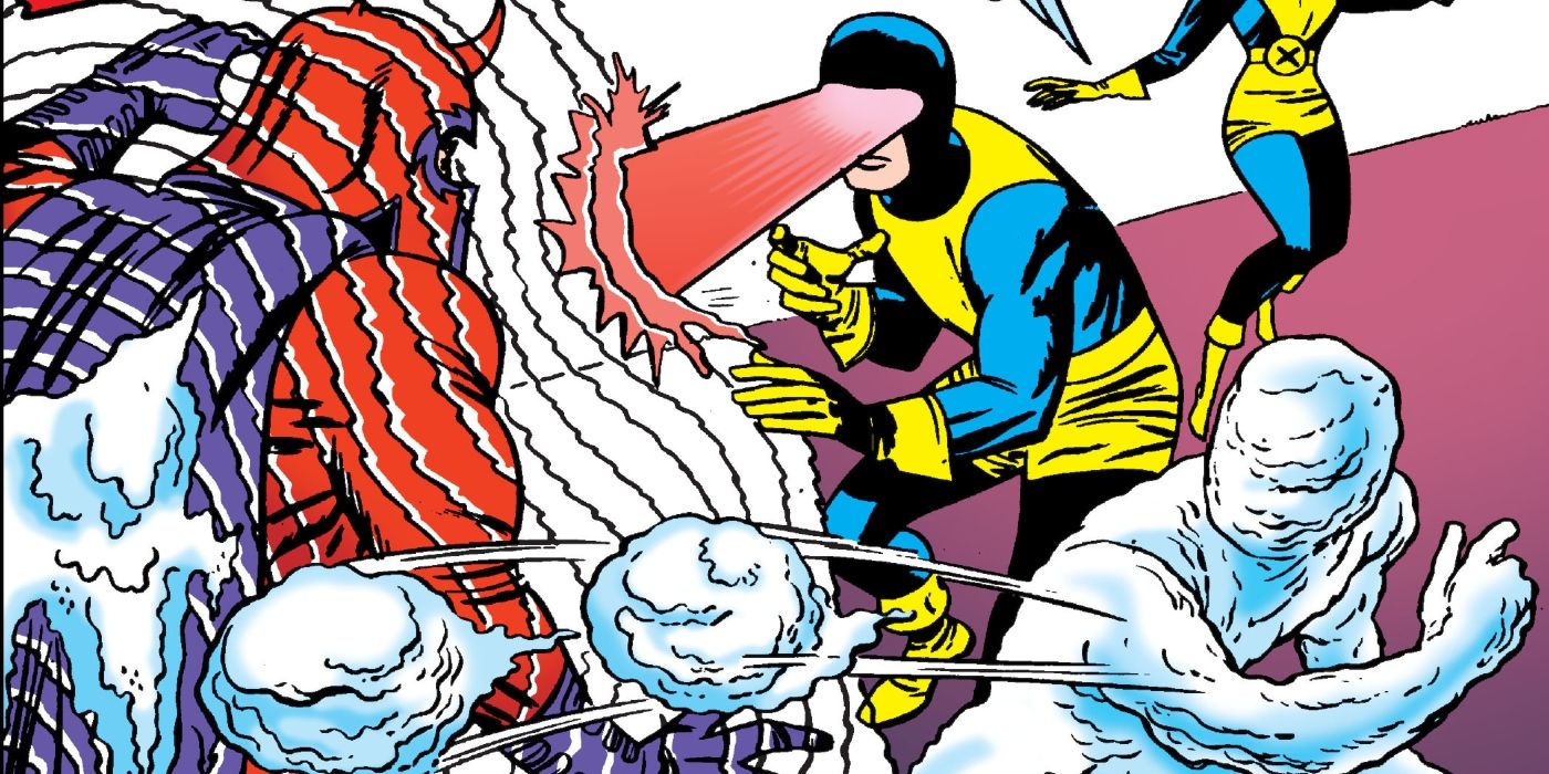 Magneto lutando contra os X-Men pela primeira vez no cânone da Marvel Comics.