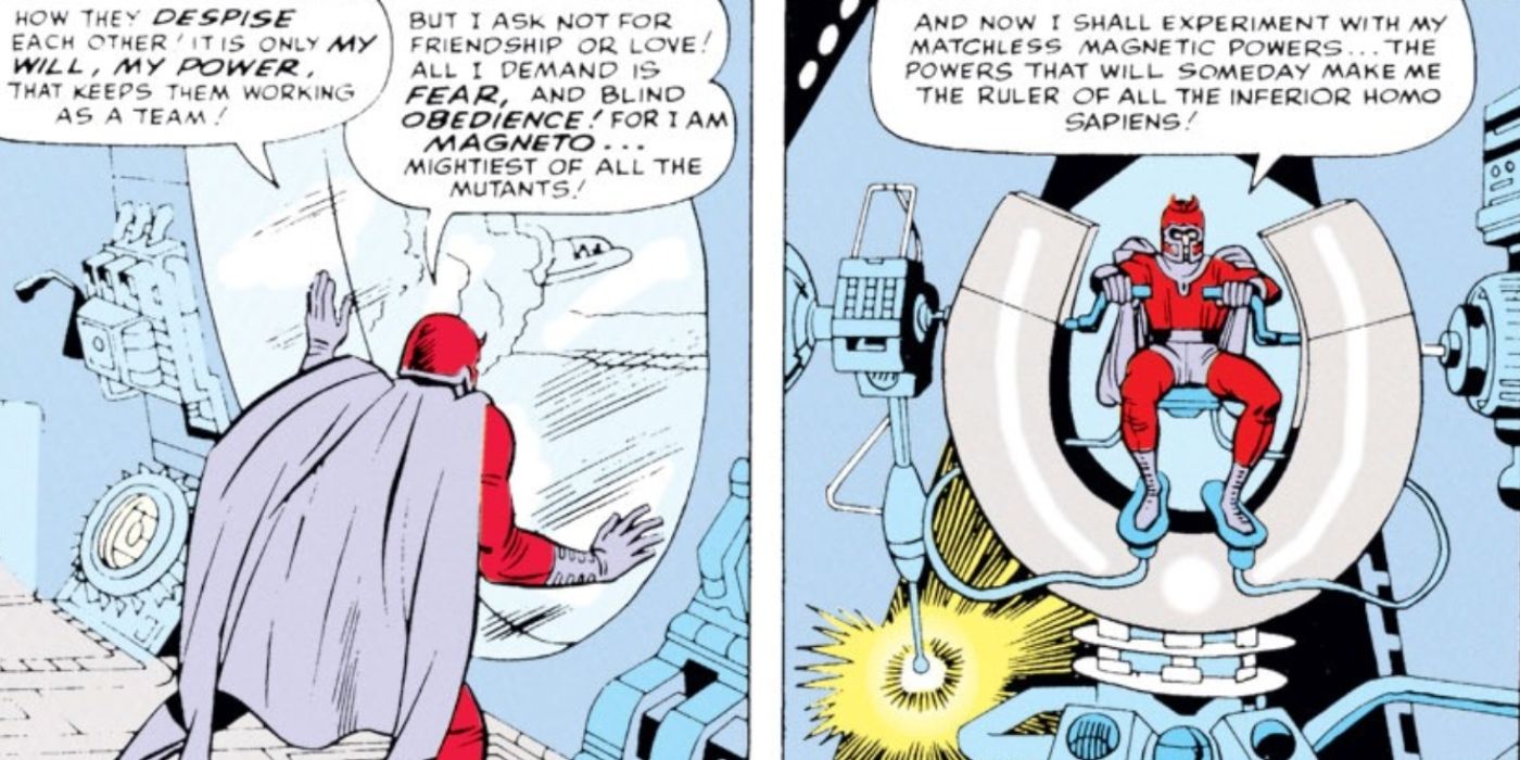 Magneto getting into a device that makes his powers stronger.