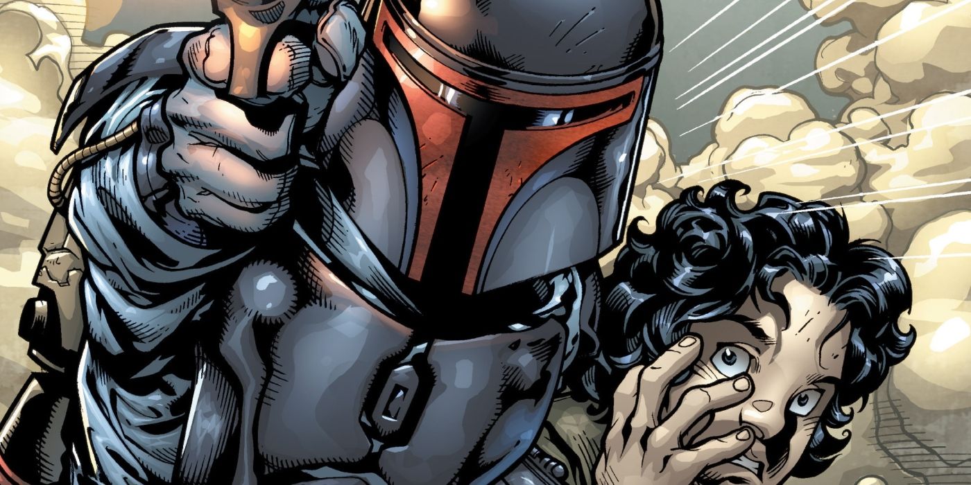Jango Fett as a child being saved by a Mandalorian in Star Wars.