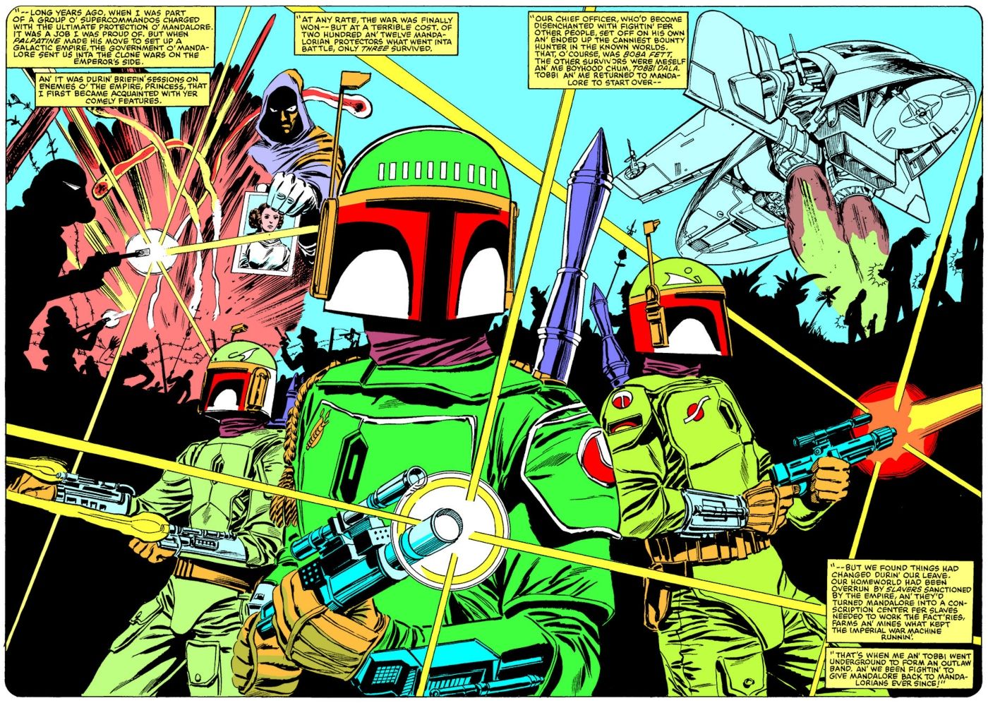 The first appearance of Mandalorians in Star Wars.
