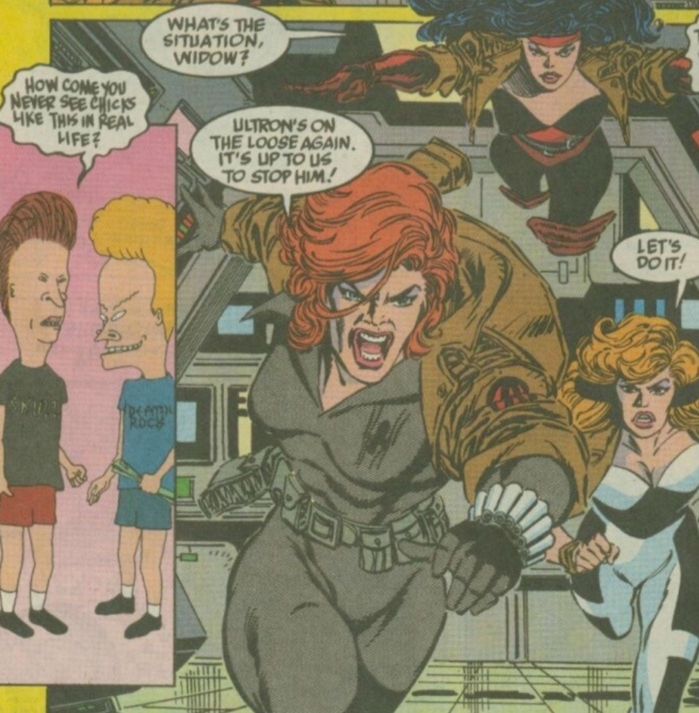 Beavis e Butt-Head lendo uma história em quadrinhos da Viúva Negra.
