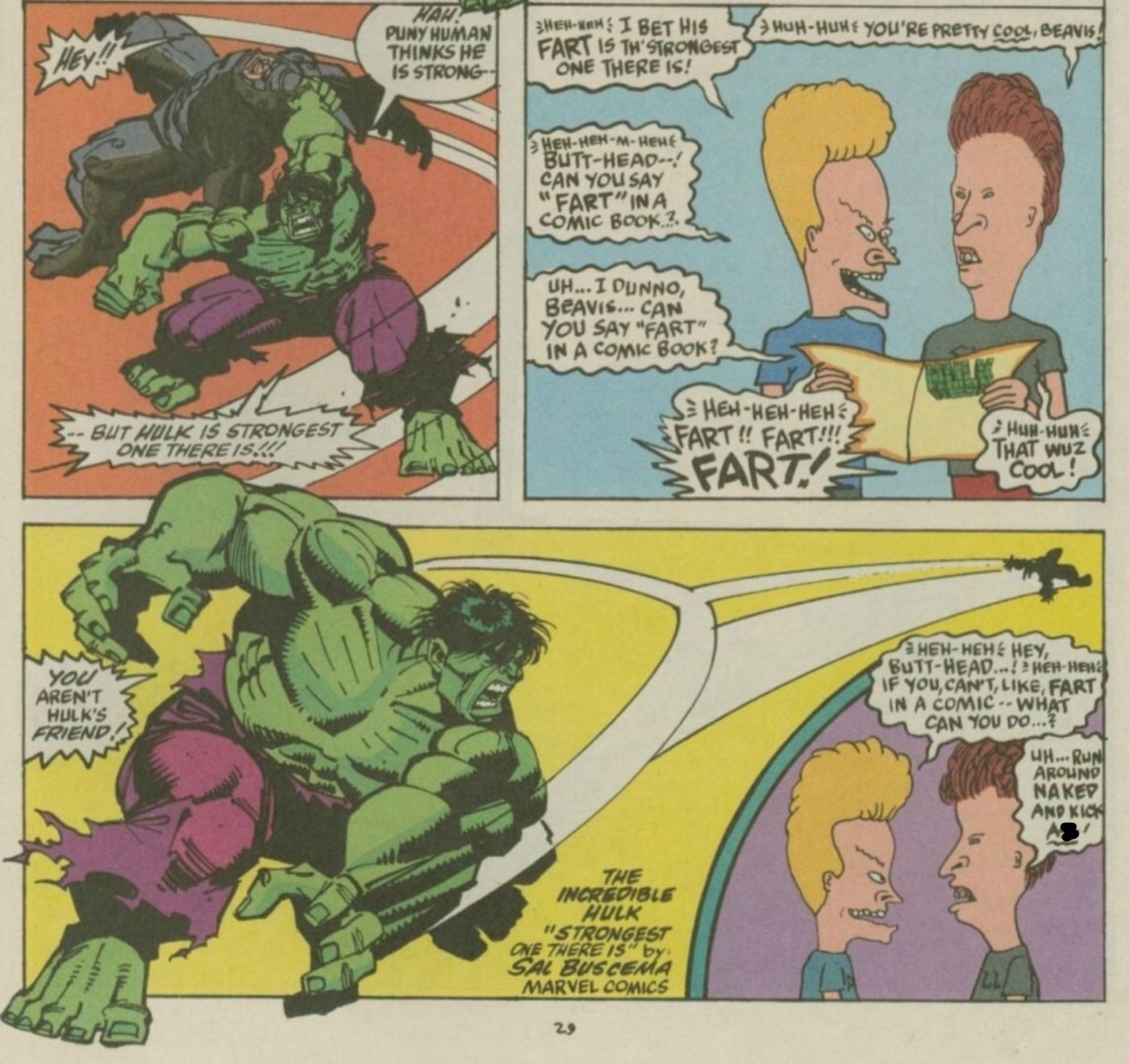 Beavis and Butt-Head reading a Hulk comic.