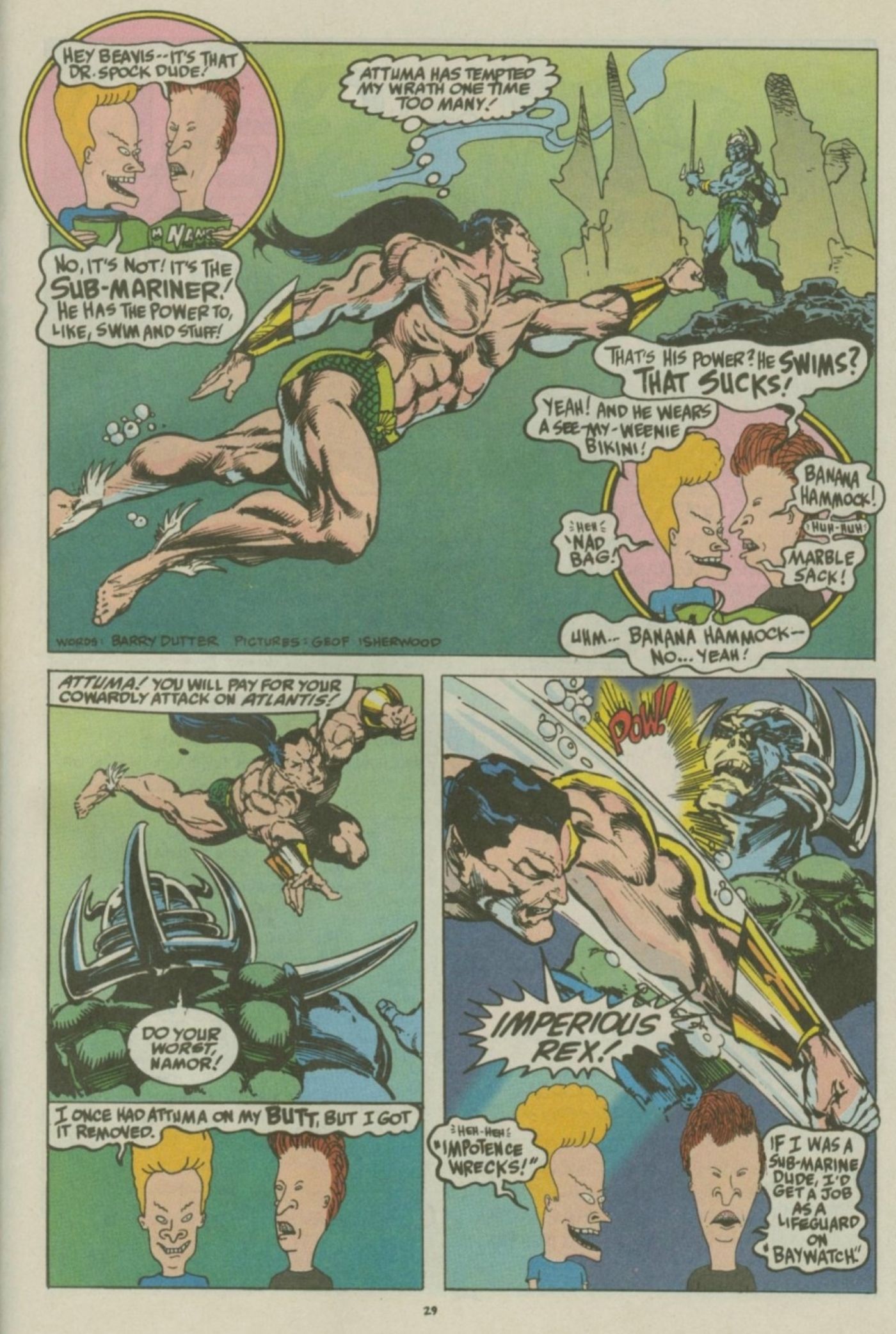 Beavis e Butt-Head lendo uma história em quadrinhos de Namor.