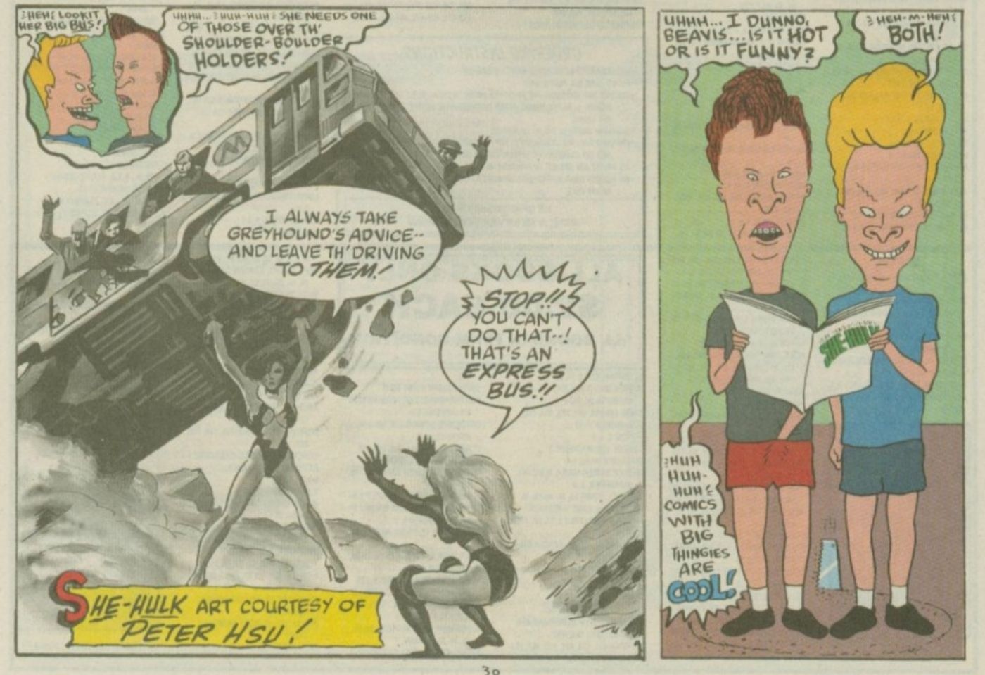 Beavis e Butt-Head lendo uma história em quadrinhos da Mulher-Hulk.