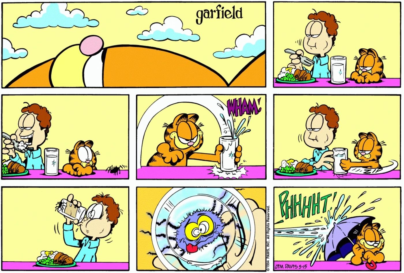 Garfield pranking Jon with a spider.