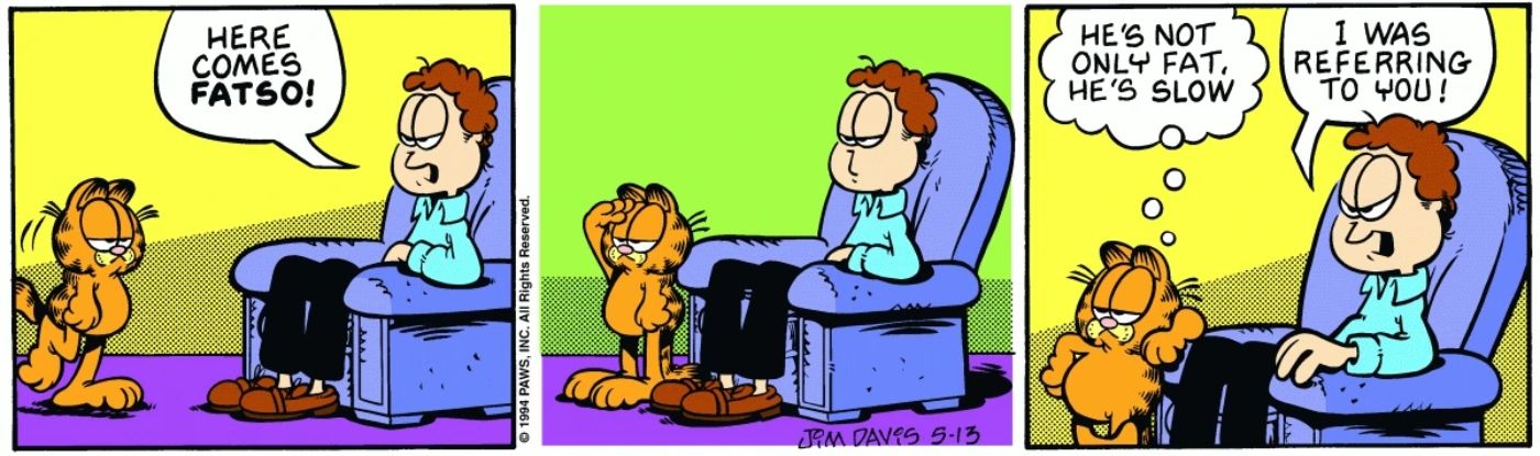 Garfield ignoring Jon's fat joke.
