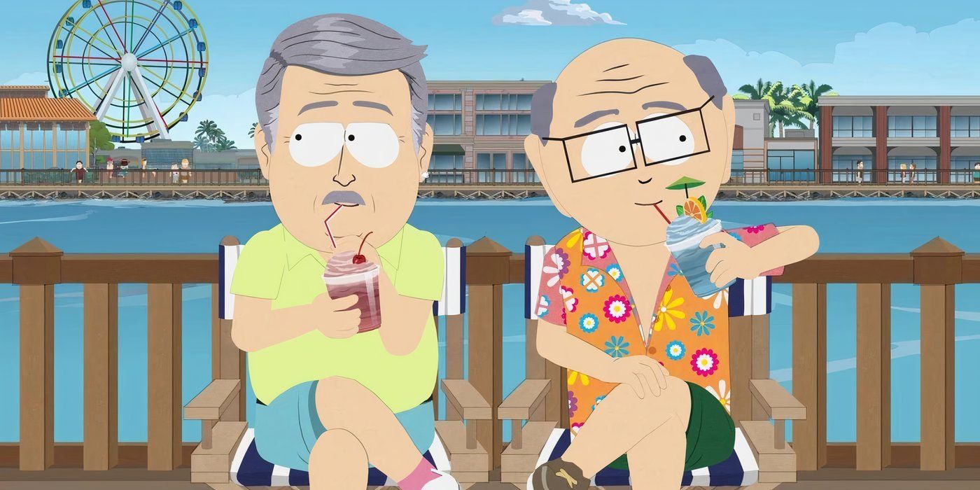 Rick y Mr. Garrison se relajan en Myrtle Beach en el episodio Spring Break de South Park.