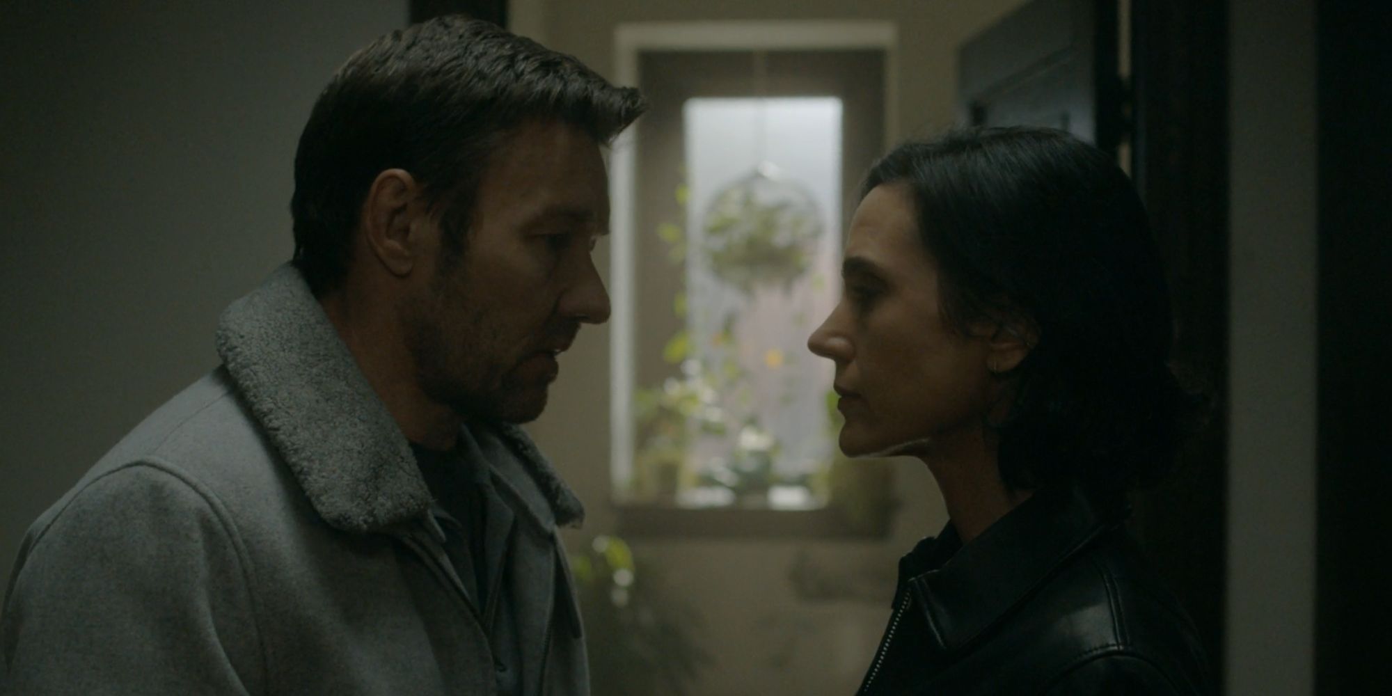 Joel Edgerton como Jason2 falando com Daniela de Jennifer Connelly em Dark Matter