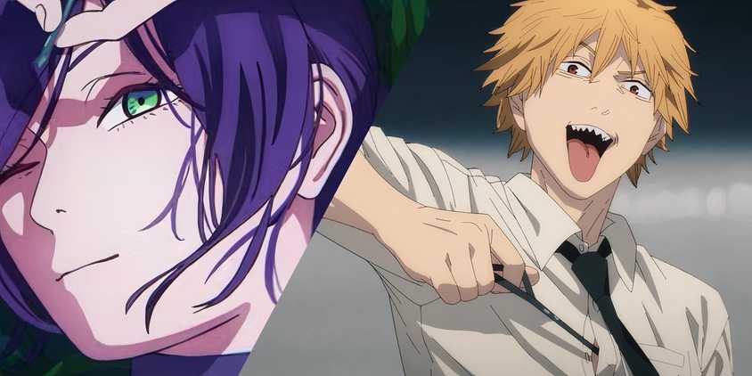 Reze and Denji in Chainsaw Man collage side by side