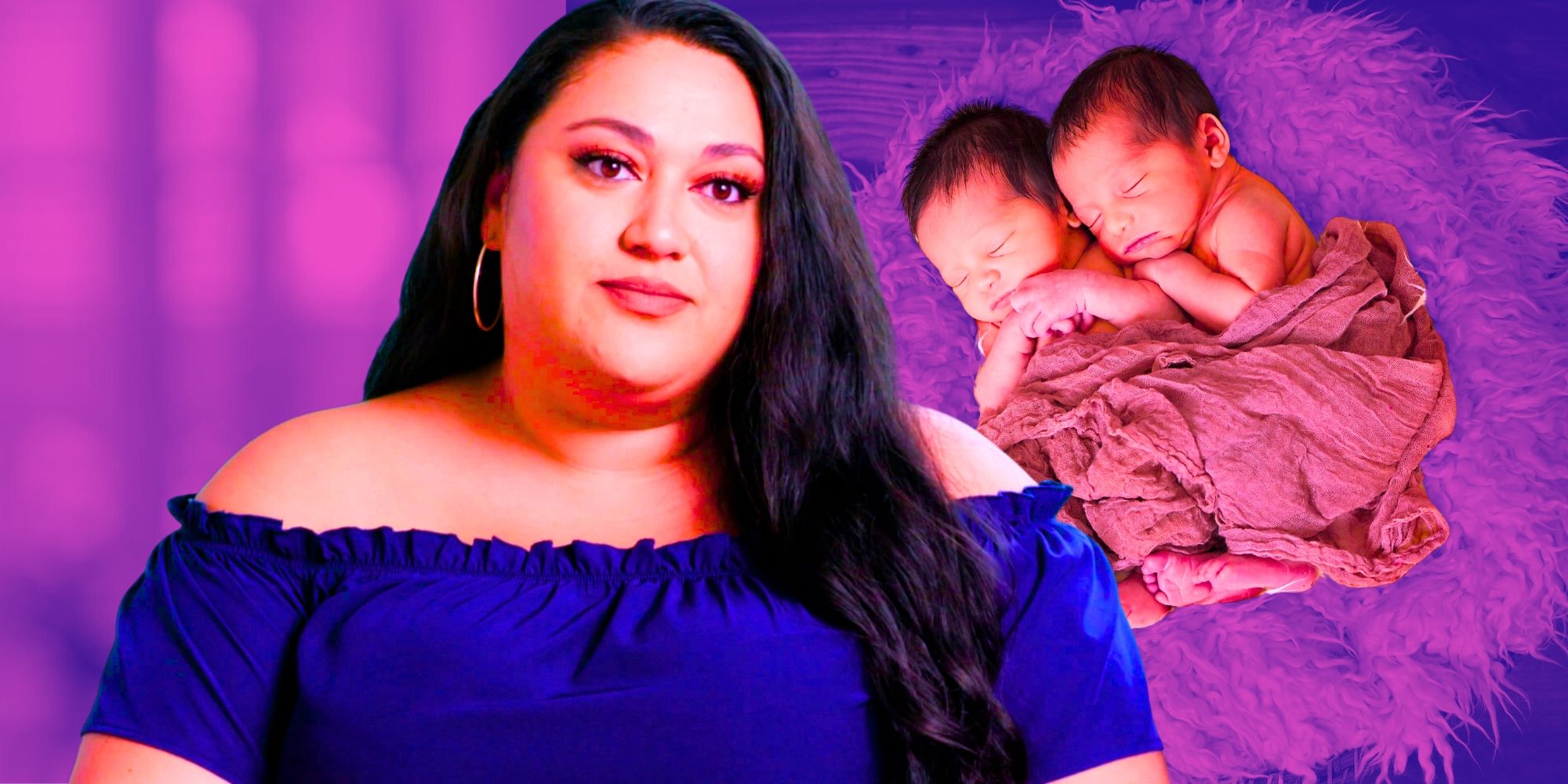 90 Day Fiancé’s Kalani Faagata stares ahead, while next to two cuddling babies in a blanket.
