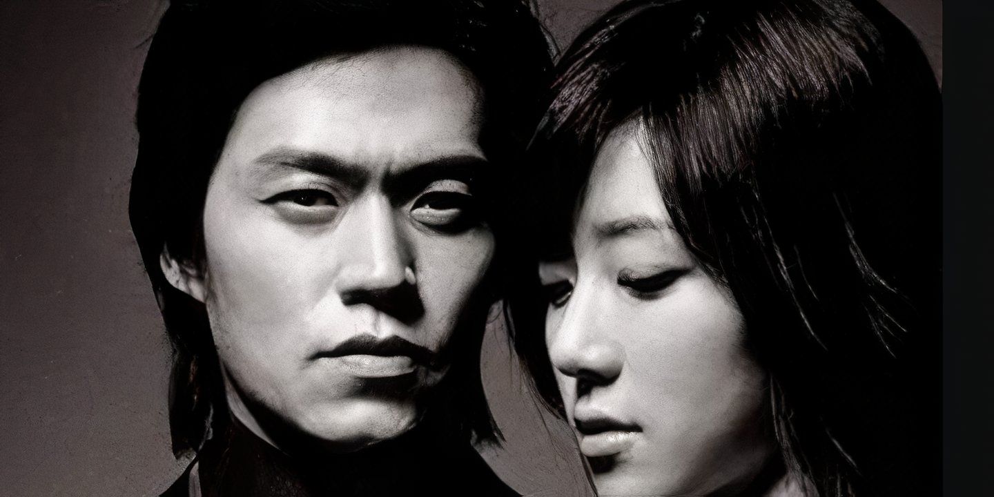 A black and white image of the main characters standing close together in the K-drama Freeze cropped from the promotional poster