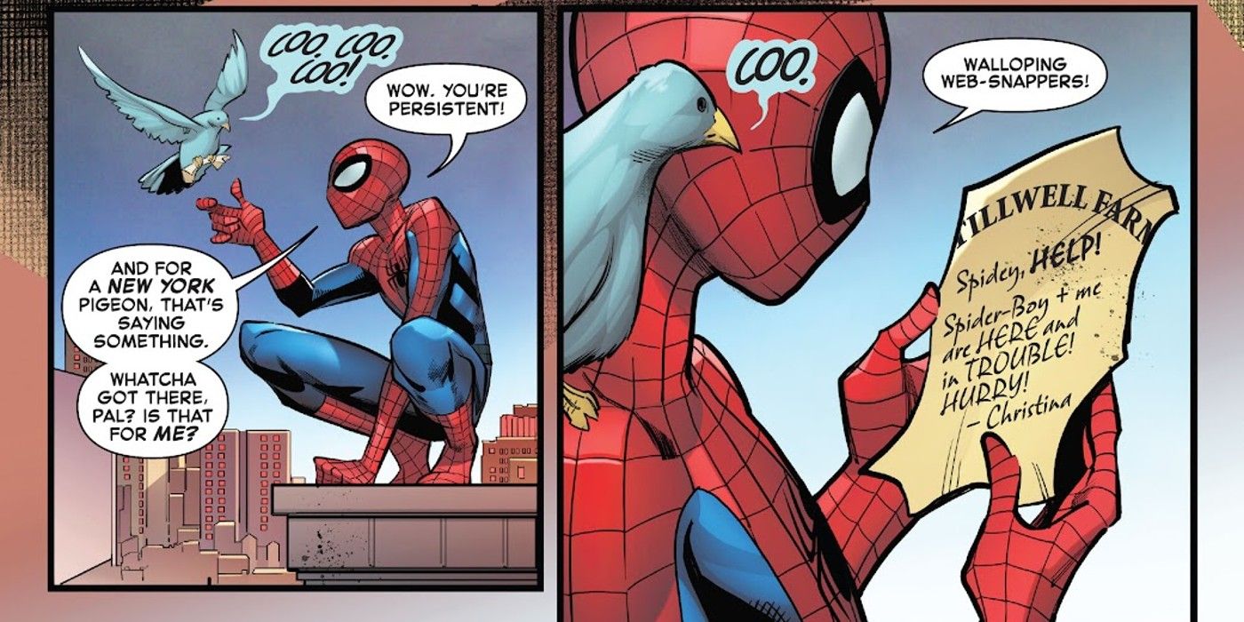 Menino-Aranha # 7, o Homem-Aranha usa seu arcaico "frase de efeito dos snappers da teia!"