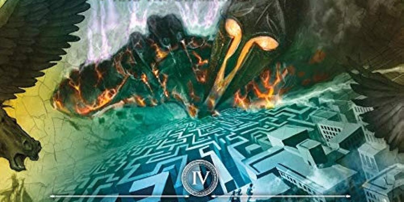 A titans helmet overlooking a large maze on the cover of The Battle Of The Labyrinth from Percy Jackson and the Olympians.-1