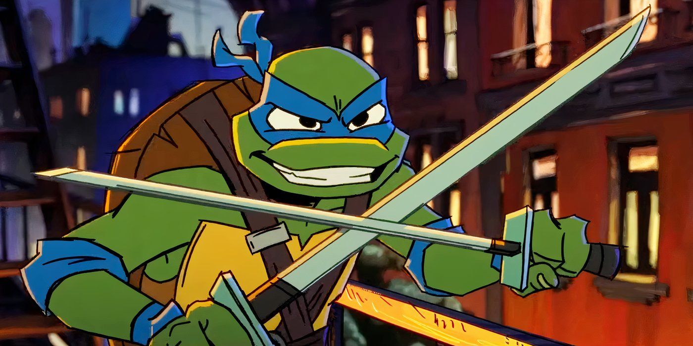 Uma Tartaruga Cruzando Suas Espadas em Tales of the Teenage Mutant Ninja Turtles