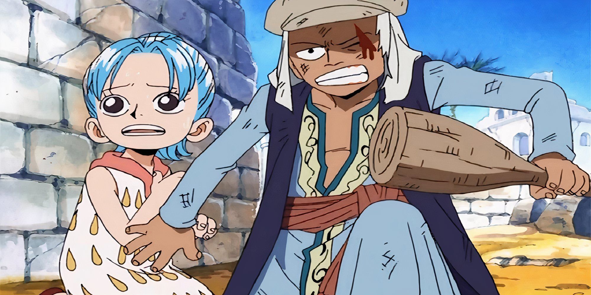 a young koza protecting vivi in one piece