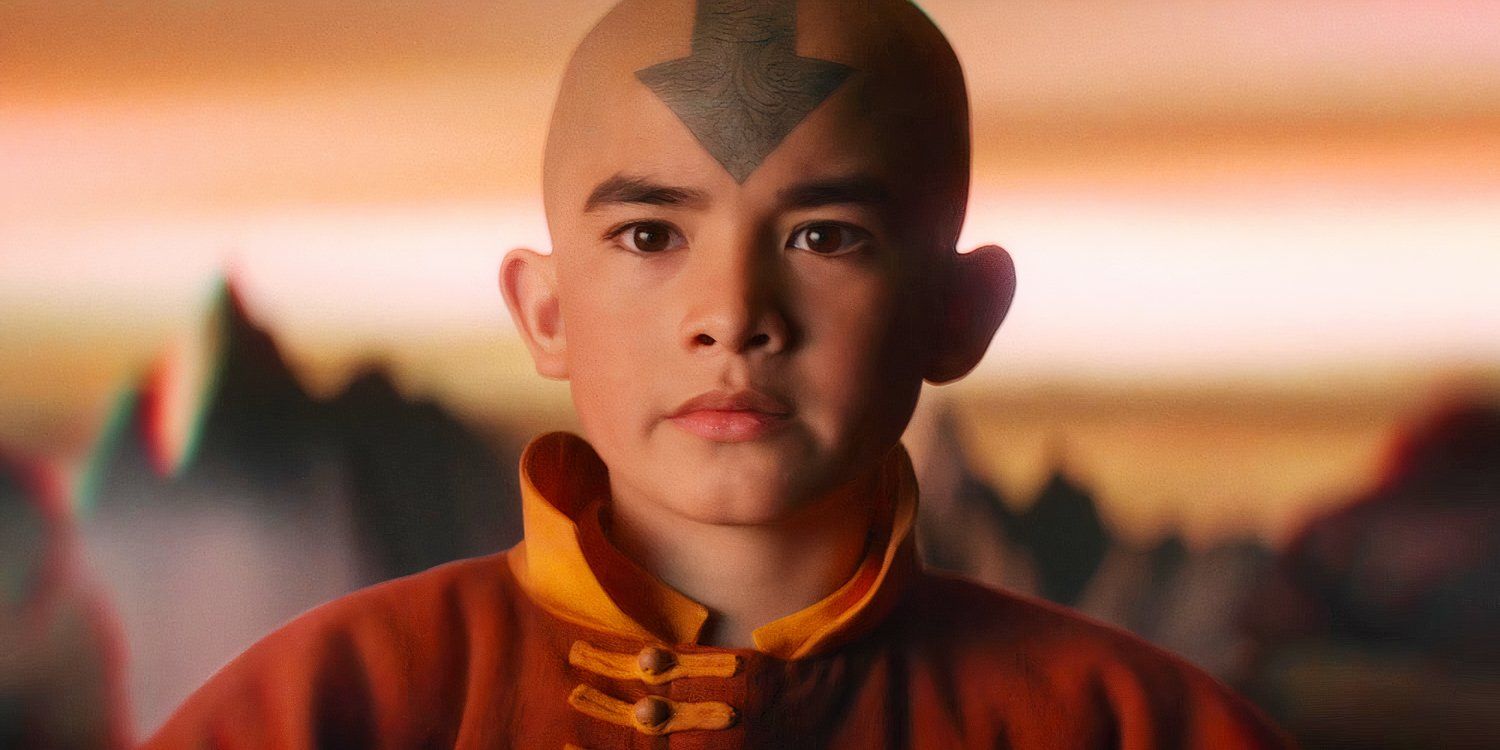 Aang looking determined with a misty mountain range behind him in Avatar The Last Airbender season 1