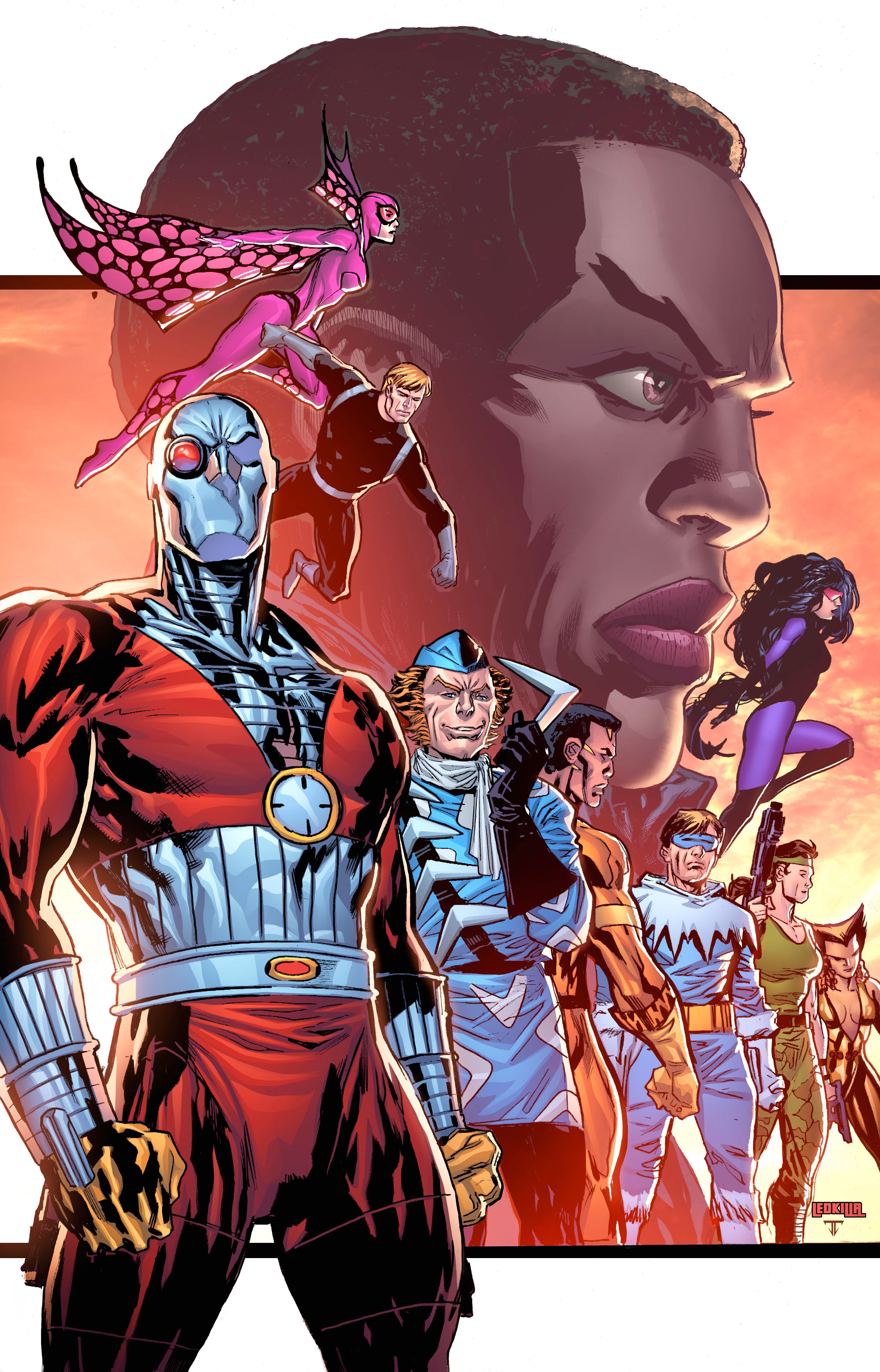 Absolute Power Origins 3 Lashley Variant Cover: the classic Suicide Squad poses in front of Waller's profile.