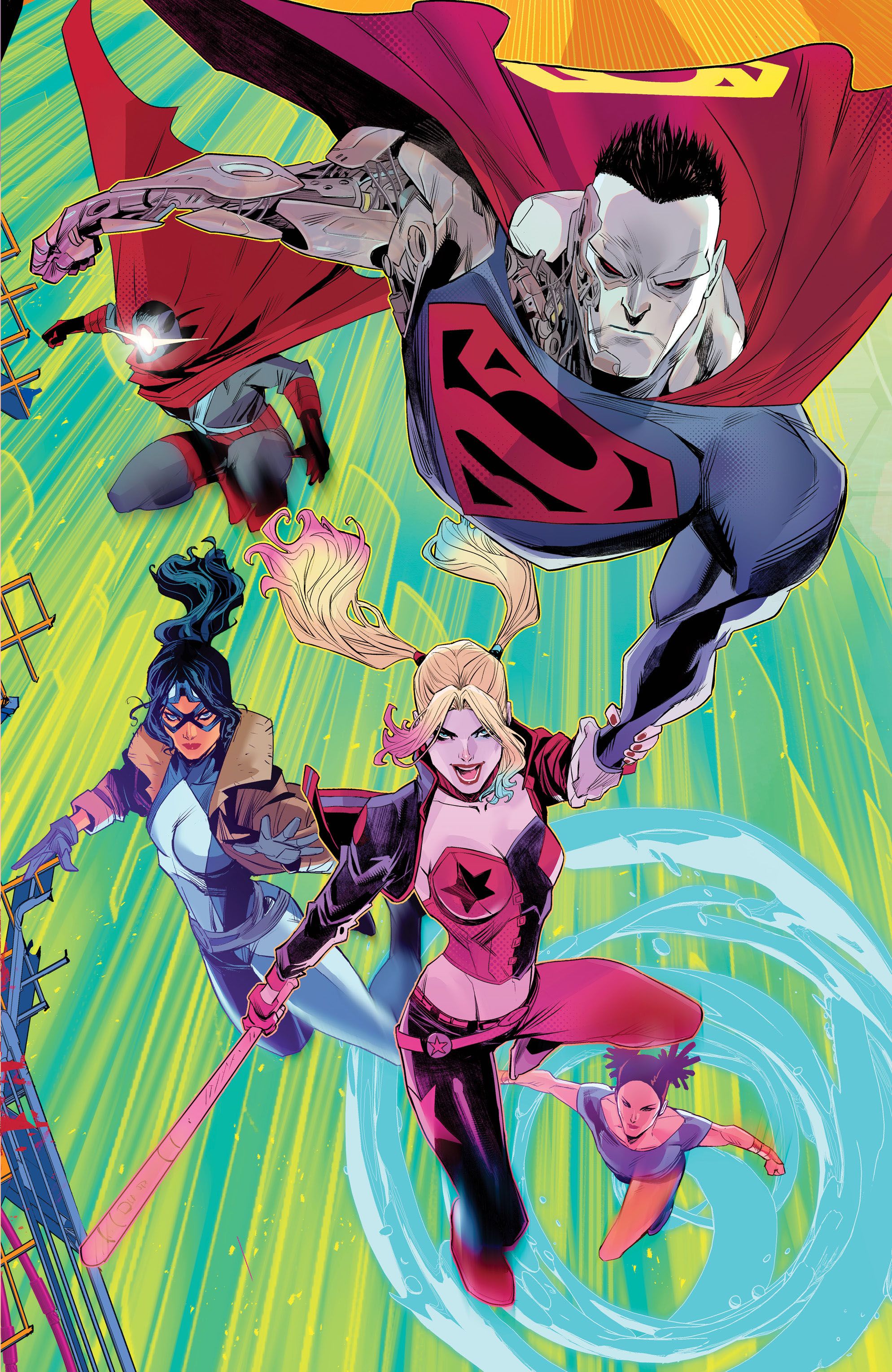 Absolute Power Task Force VII 7 Timms Variant Cover: the Suicide Squad leaps forward, including Dreamer, Harley Quinn, Bizarro.