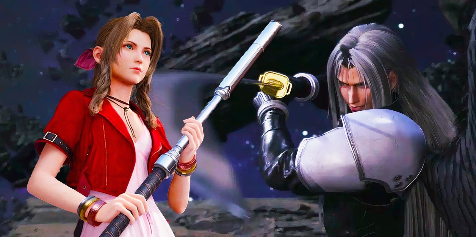 Aerith and Sephiroth from FF7 Rebirth.