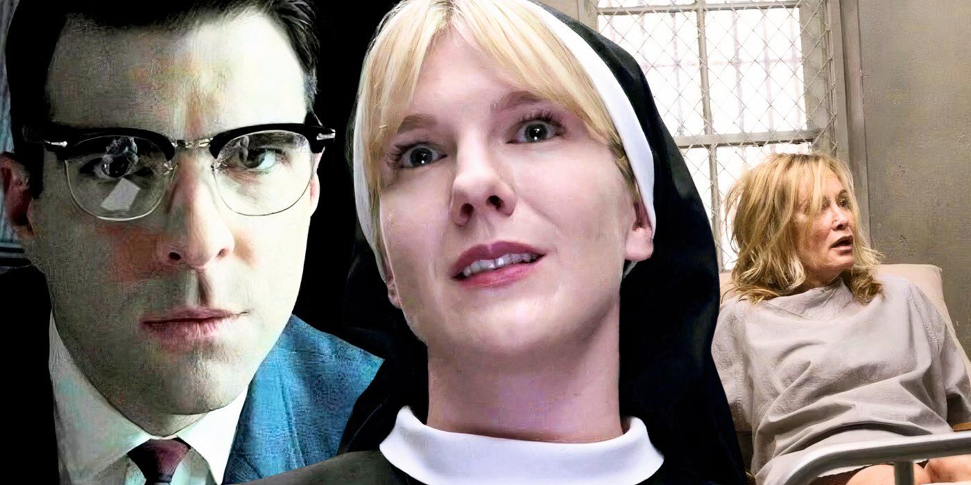 A collage image featuring Zachary Quinto, Jessic Lange, and Lily Rabe in American Horror Story Asylum - image created by Tom Russell