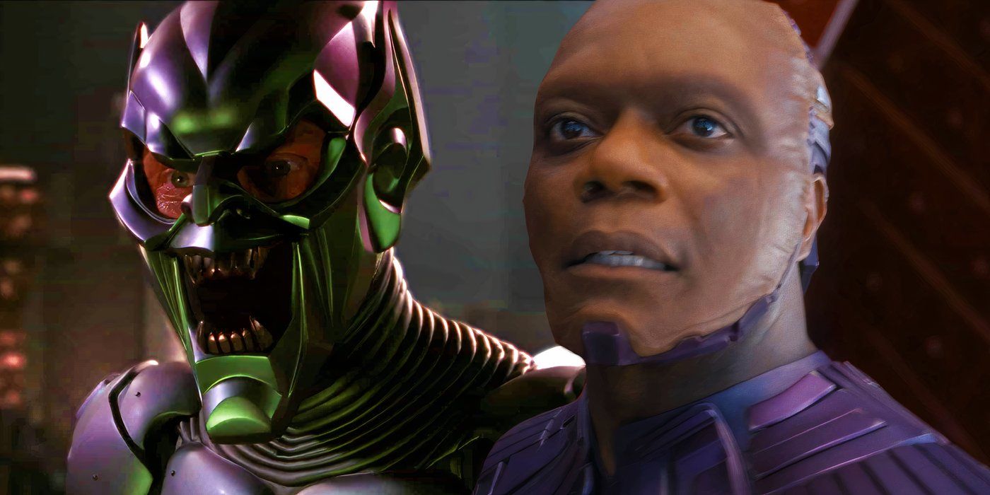 Split image of Green Goblin in Spider-Man and the High Evolutionary in Guardians of the Galaxy Vol. 3