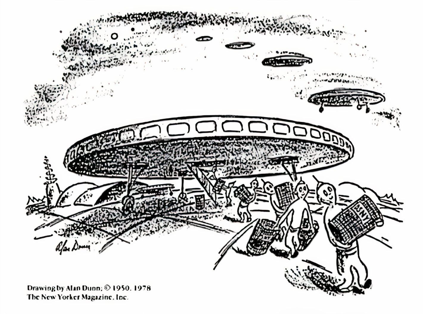 Alan Dunn flying saucer illustration that prompted the creation of the Fermi paradox