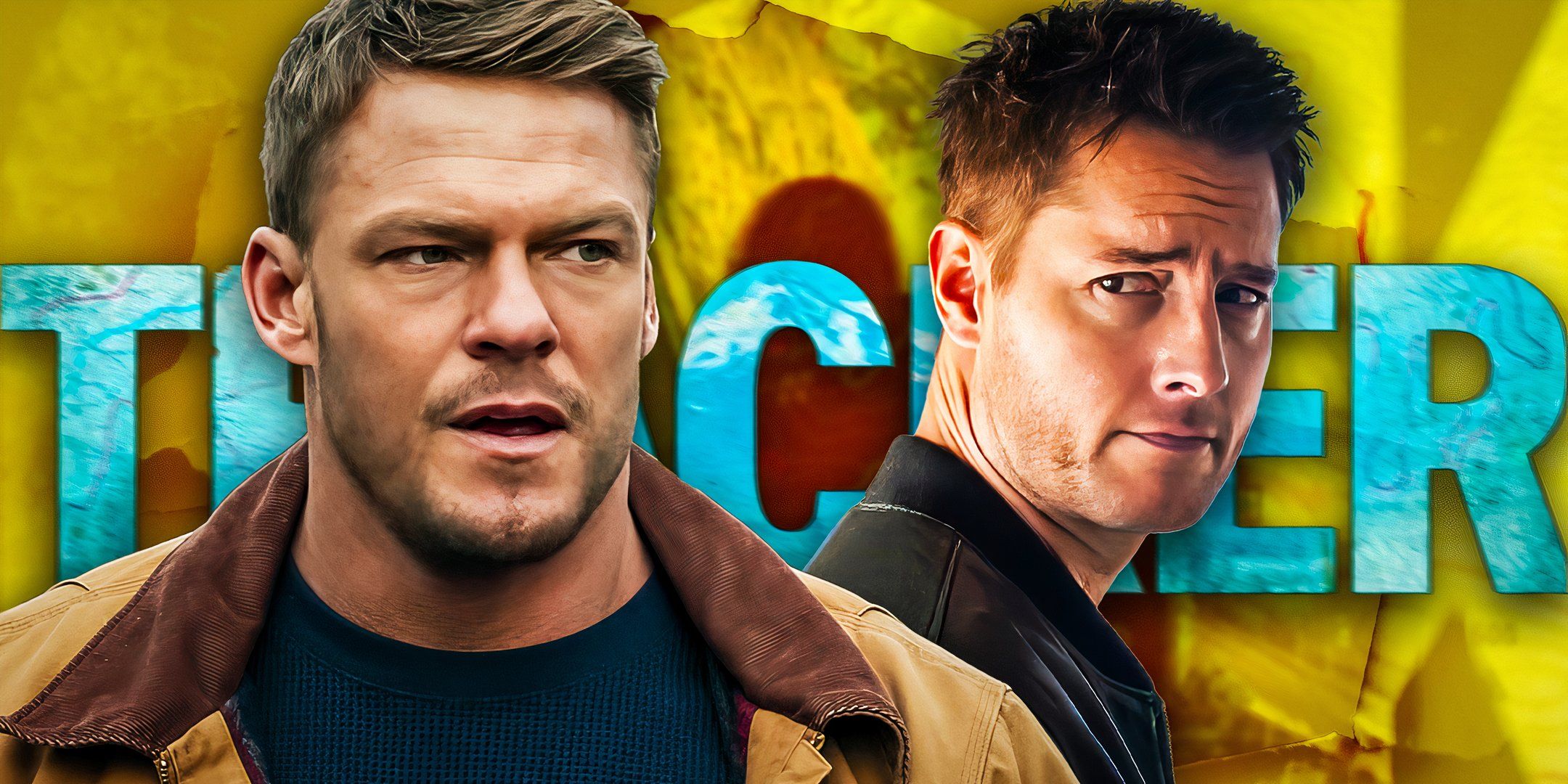 Alan Ritchson as Reacher in Reacher and Justin Hartley as Colter Shaw in Tracker