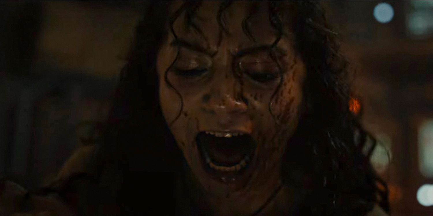 Kay (Isabela Merced) screaming with blood in her face in Alien: Romulus