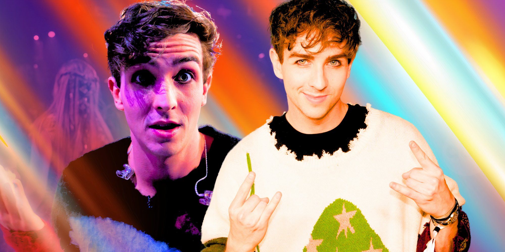 American Idol’s Kayko looks stunned and holds up hand gestures in a montage image.