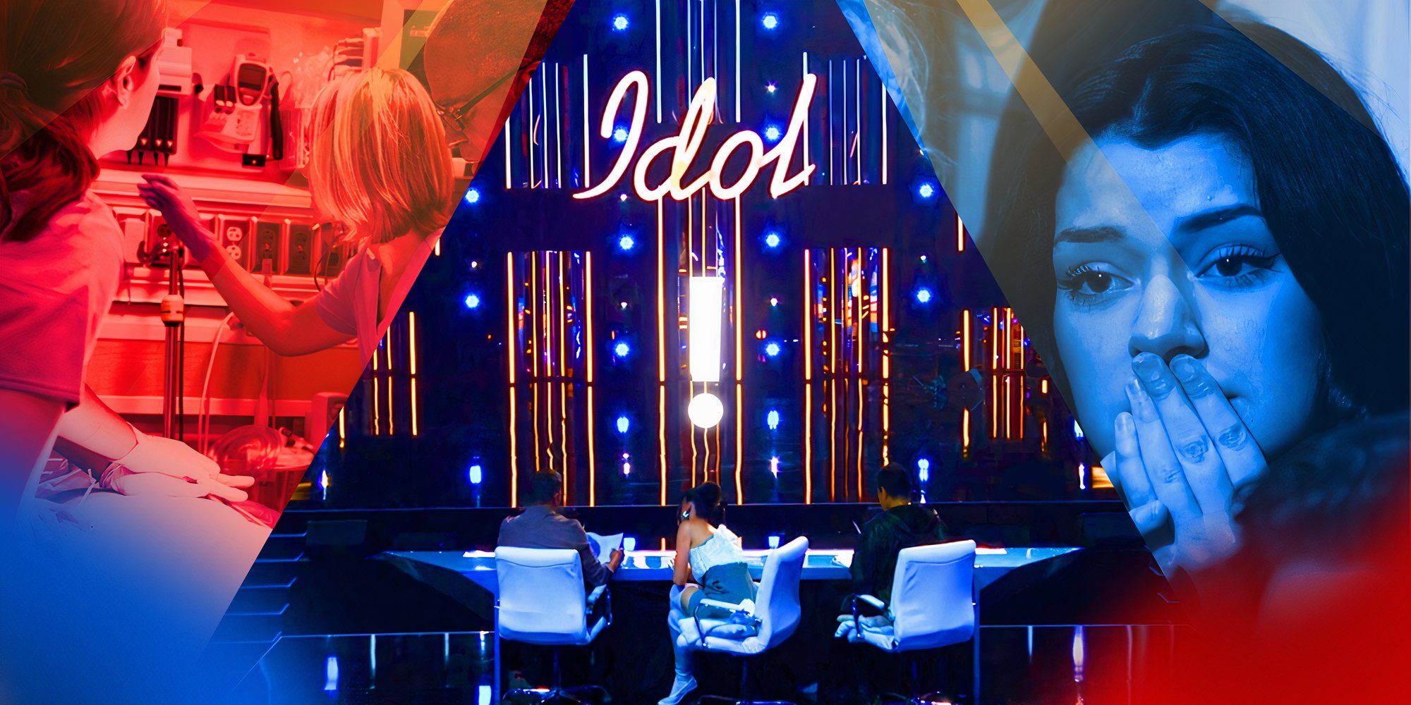American Idol&rsquo;s Mia Matthews looks worried, next to the Idol stage and a hospital bed.