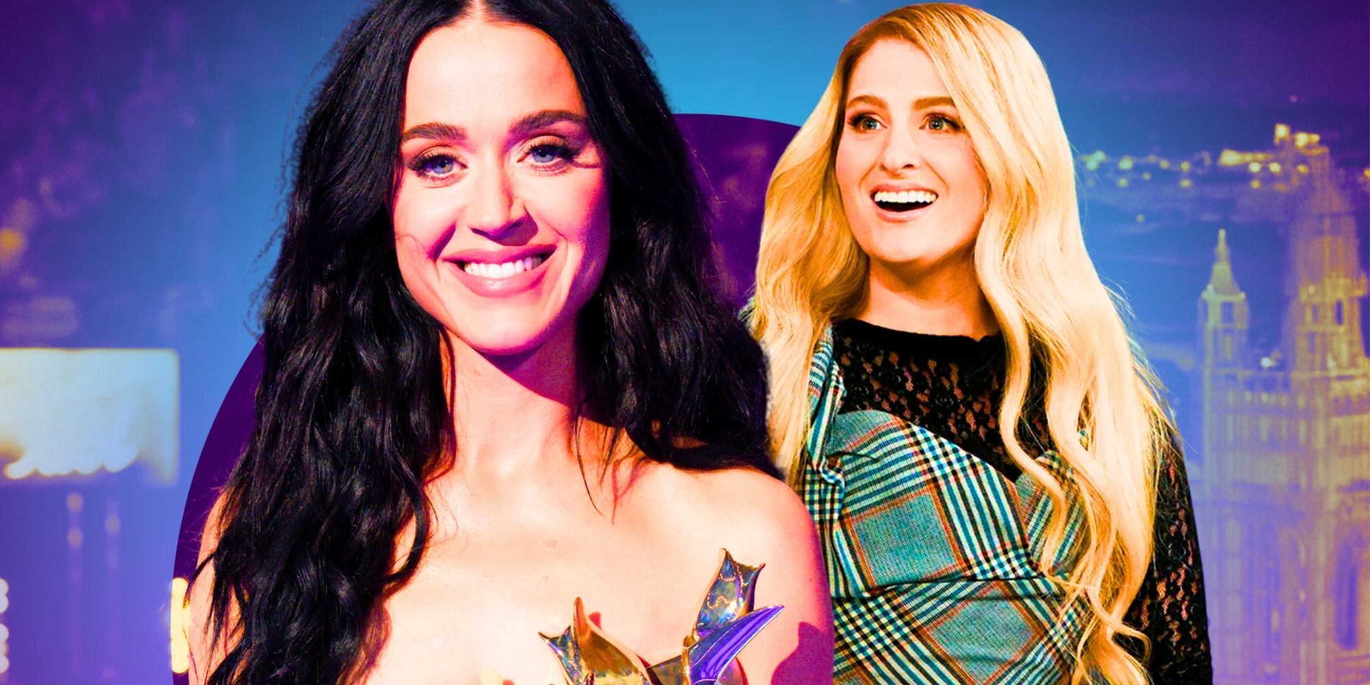 American Idol&rsquo;s Katy Perry and Meghan Trainor smile widely.