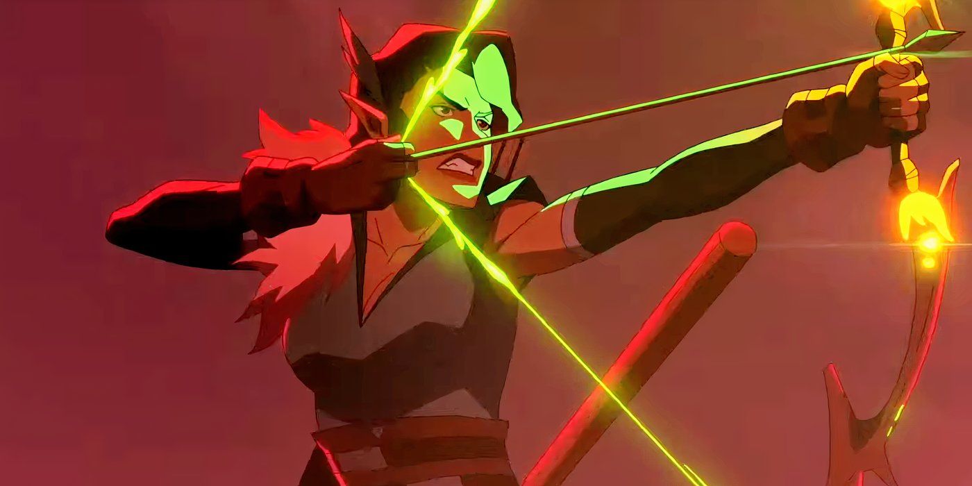 An Archer Nocking an Arrow in the Legend of Vox Machina Season 3 Opening Sequence