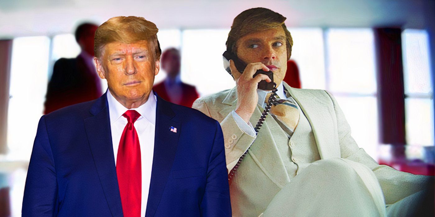 An image of Donald Trump beside Sebastian Stan's Trump in The Apprentice 2024