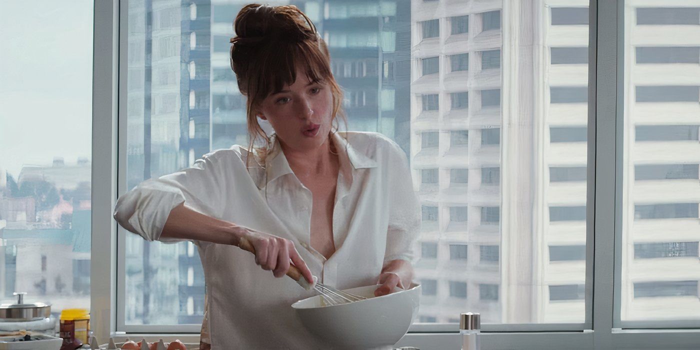 Ana makes pancakes in Fifty Shades of Grey