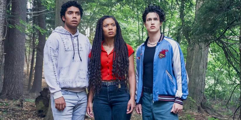 Andre, Marie, and Jordan standing in the woods looking afar in Gen V