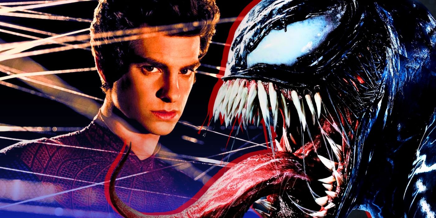 A split image of Andrew Garfield's Spider-Man and Venom in live-action