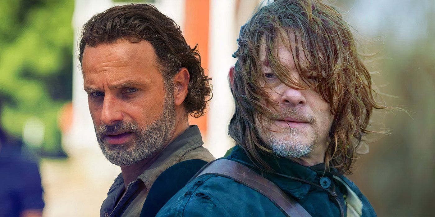 Andrew Lincoln as Rick Grimes in The Walking Dead next to Norman Reedus as Daryl Dixon in The Walking Dead Daryl Dixon