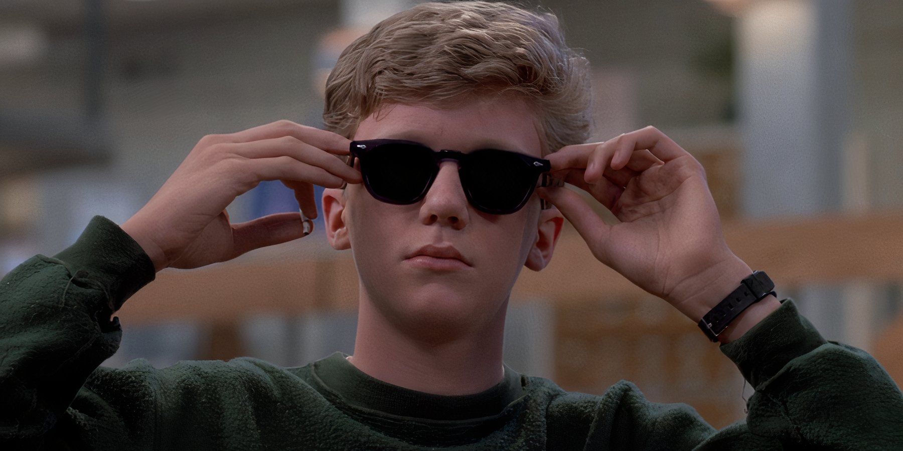 Anthony Michael Hall as Brian Putting Sunglasses on in The Breakfast Club