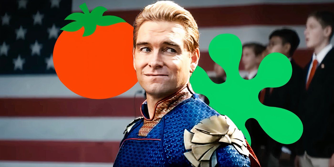 Antony Starr as Homelander surrounded by Rotten Tomatoes symbols in The Boys season 4 custom image