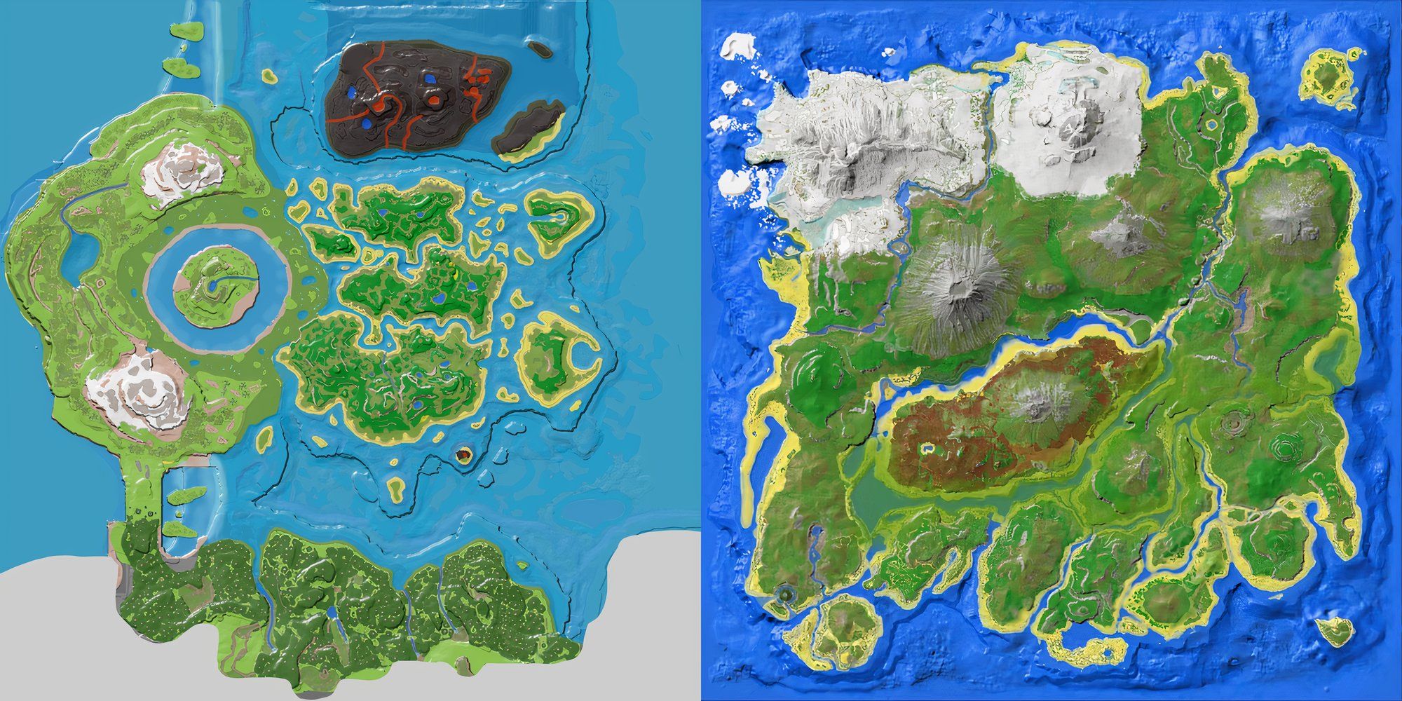 Ark: Survival Ascended — новая карта центра по сравнению с островом и выжженной землей