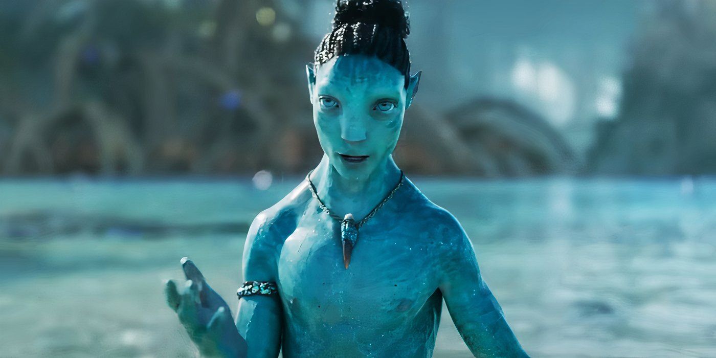 Aonung habla mientras extiende su mano a alguien frente al agua en Avatar: Water Road.