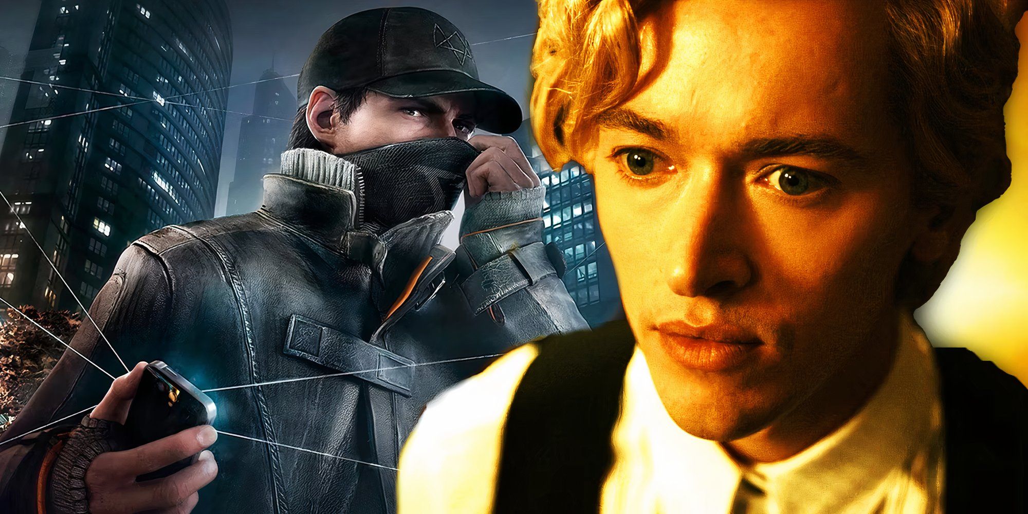 Aiden Pierce hacking in Watch Dogs next to Tom Blyth as Coriolanus Snow looking serious in The Hunger Games The Ballad of Songbirds and Snakes