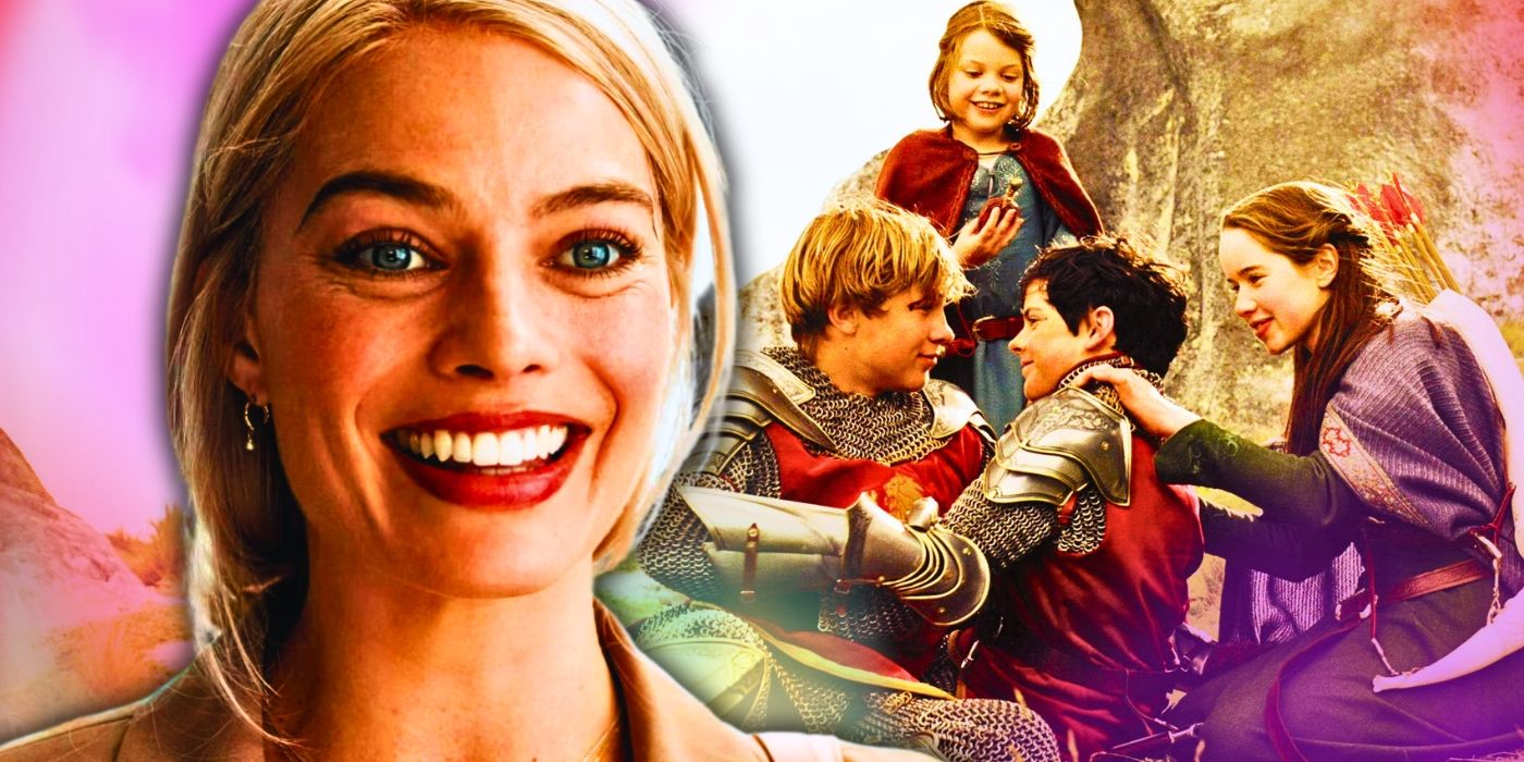 Margot Robbie as Barbie and the Pevensie Children from Chronicles of Narnia