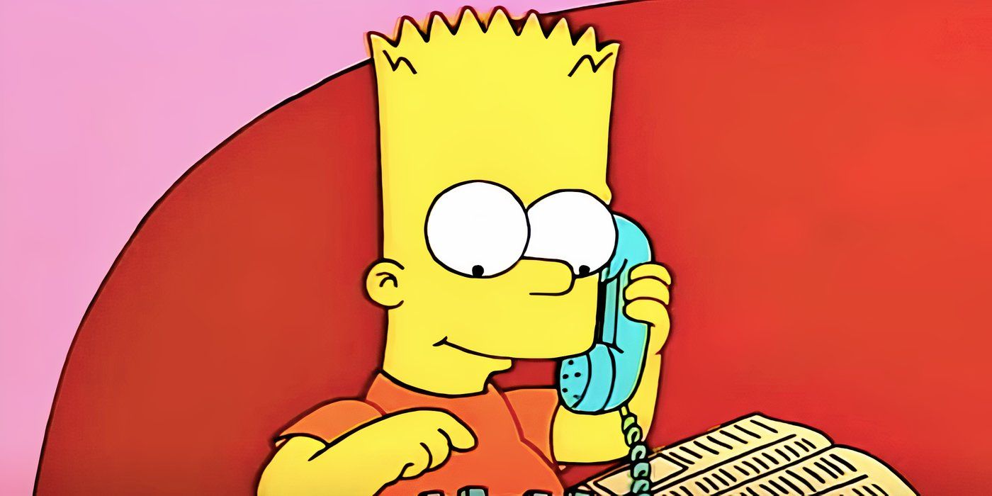Bart smiles as he uses the phone in The Simpsons season 8 episode 17