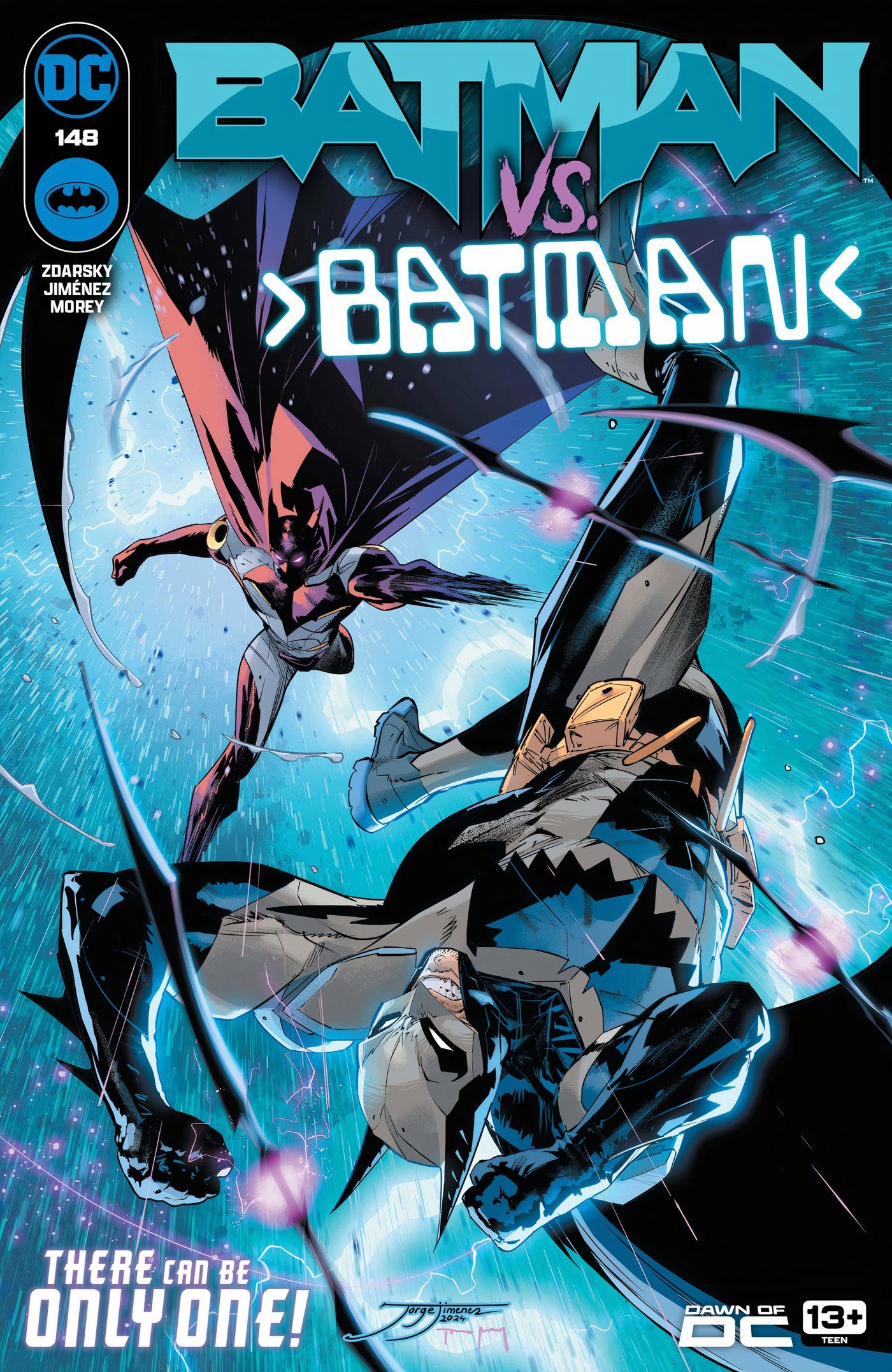 Capa principal do Batman 148: Batman luta contra o robô Failsafe de Zur-En-Arrh em um espaço azul.