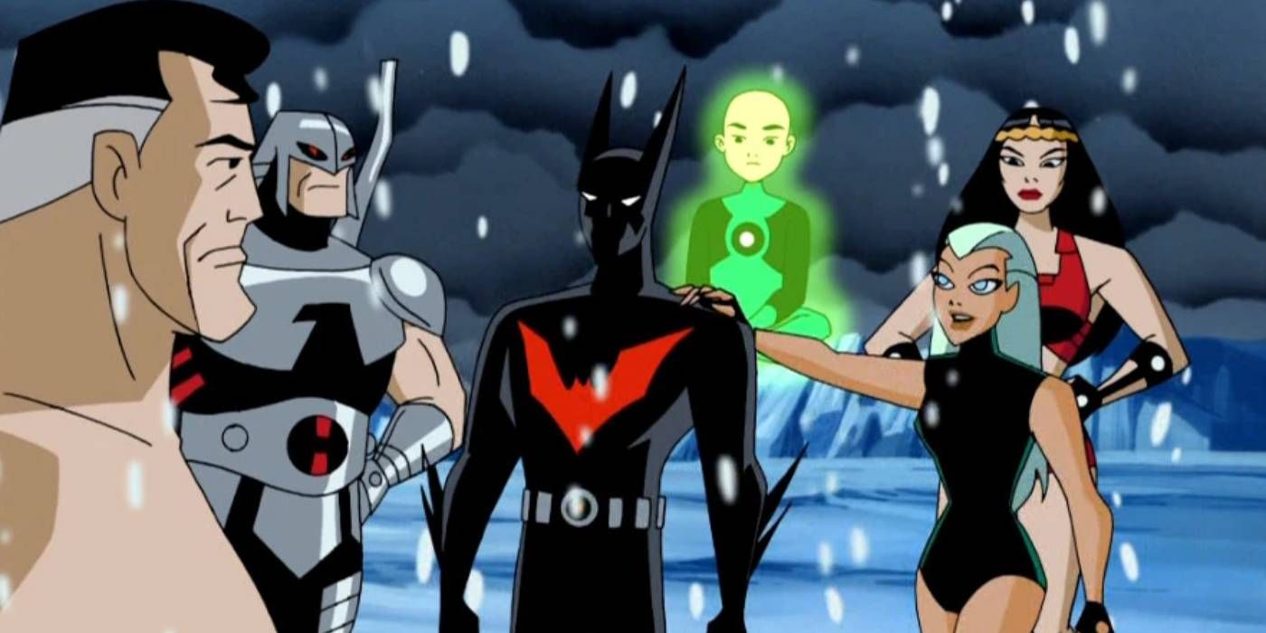Batman Beyond Terry em pé com a Liga da Justiça-1