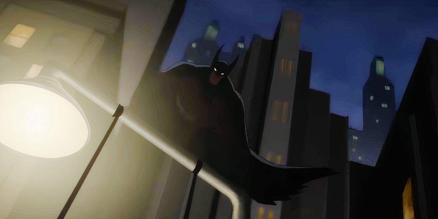 Batman on a lamppost in Batman Caped Crusader