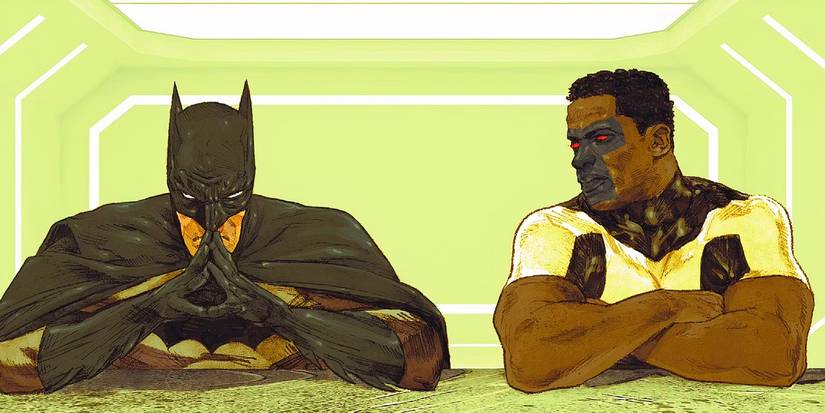 Comic book art: Batman speaking to Mister Terrific in DC Comics