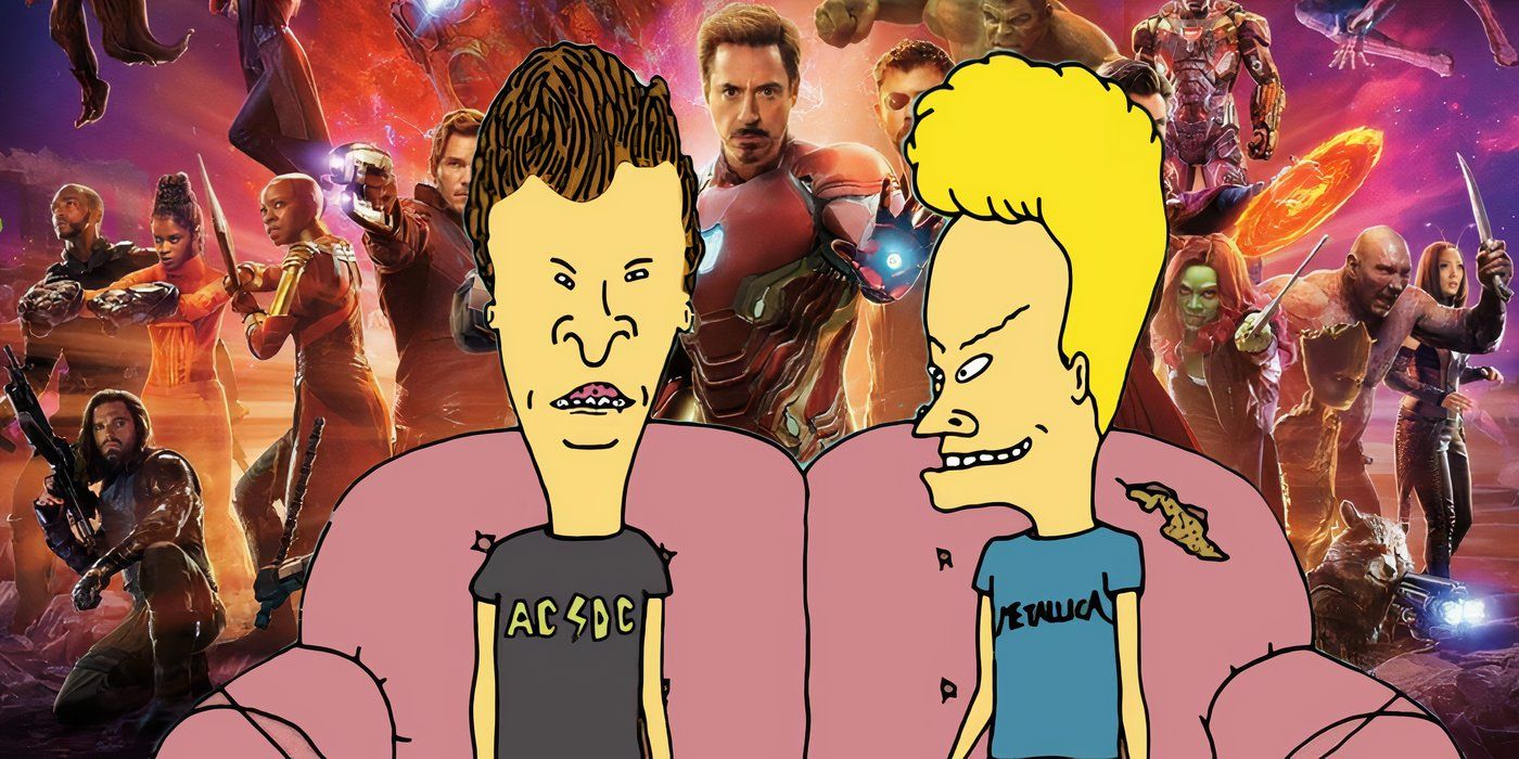 Beavis and Butt-Head with the MCU Avengers behind them.