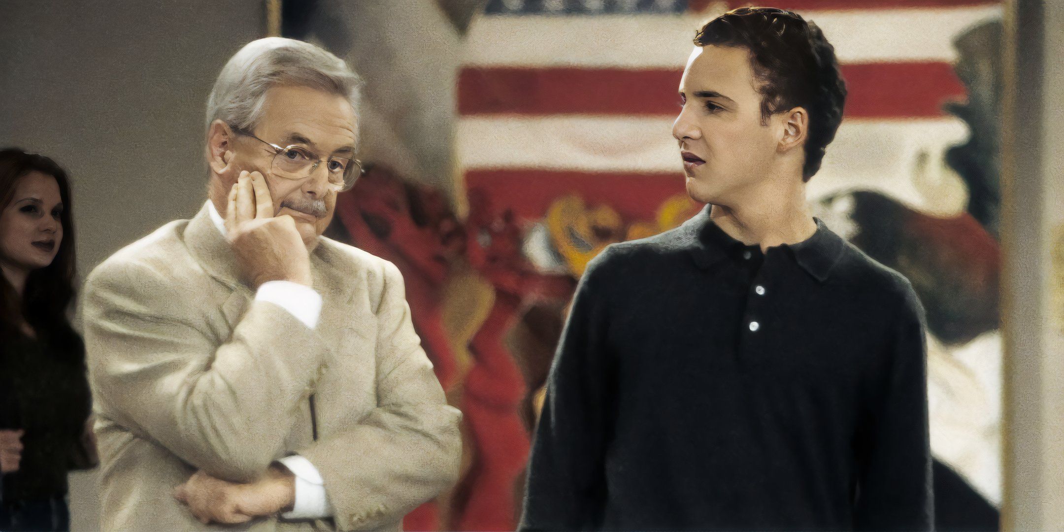 Ben Savage as Cory looking disdainfully at Mr. Feeny in Boy Meets World